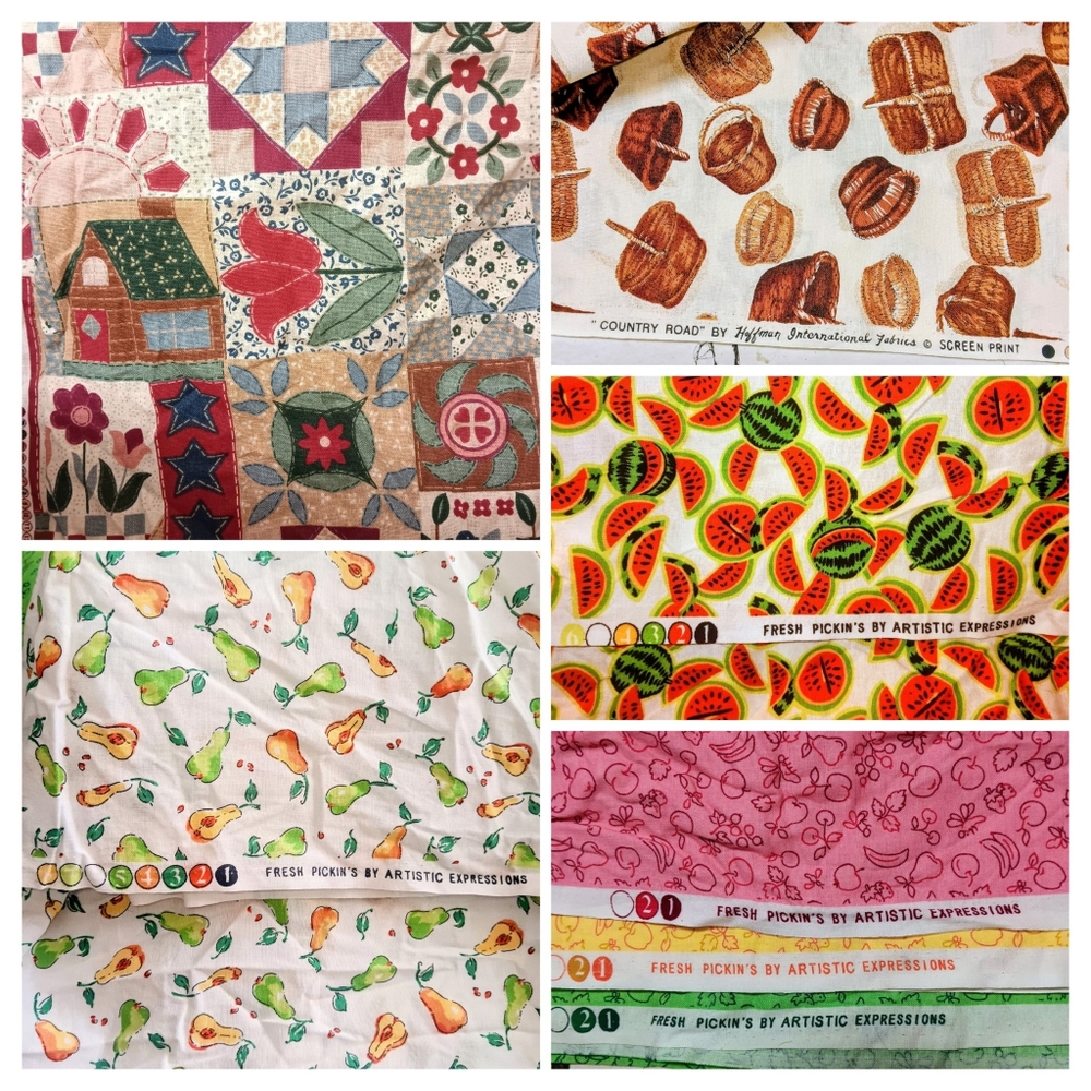 Country, Fruits & Baskets Quilting Fabric Lot Of Pieces~9.9 Sq. Yds. Total~Quilt